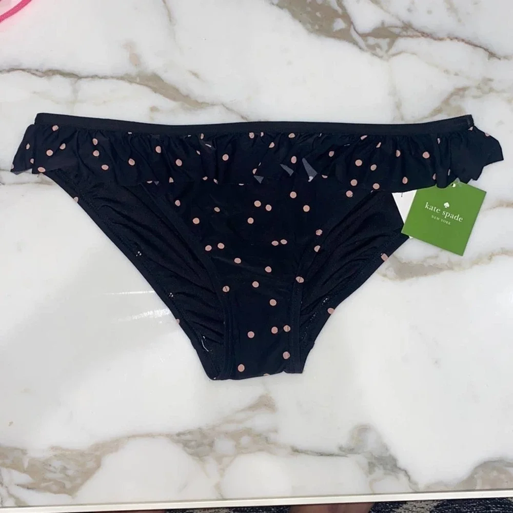 NWT kate spade polka‎ dot pink ruffle bikini bottom